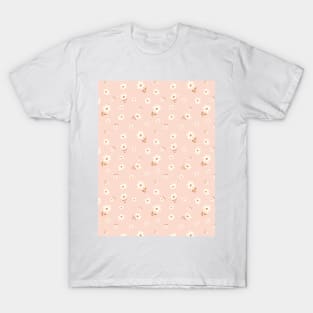 DITSY PRAIRIE VINTAGE RETRO FLORALS AND FLOWERS TERRACOTTA CORAL BLUSH WHITE GREEN T-Shirt